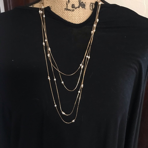 Four strand layered gold and pearl necklace. - Picture 2 of 2